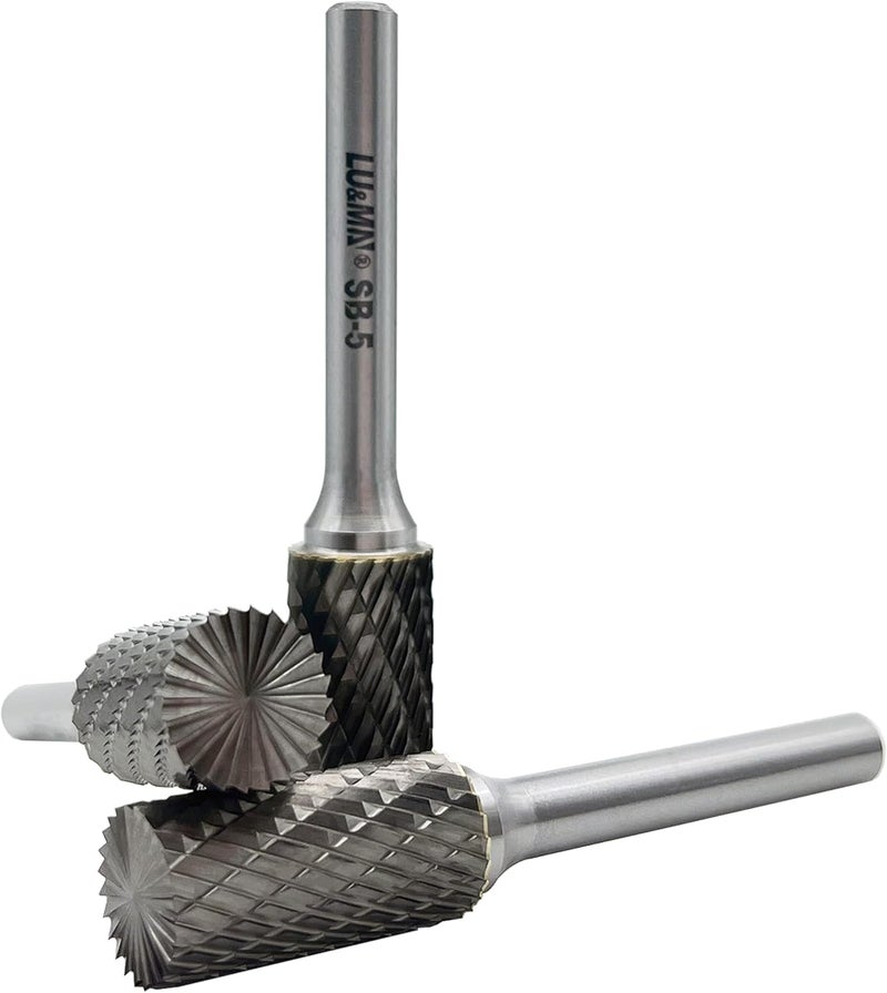 LU&MN SB-5 Tungsten Carbide Burr Cylinder Shape Double Cut Rotary Burrs File(1/2''cutter Dia,1''Cutter Length) with 1/4'' (6.35mm) Shank dia,3PCS - Image 4